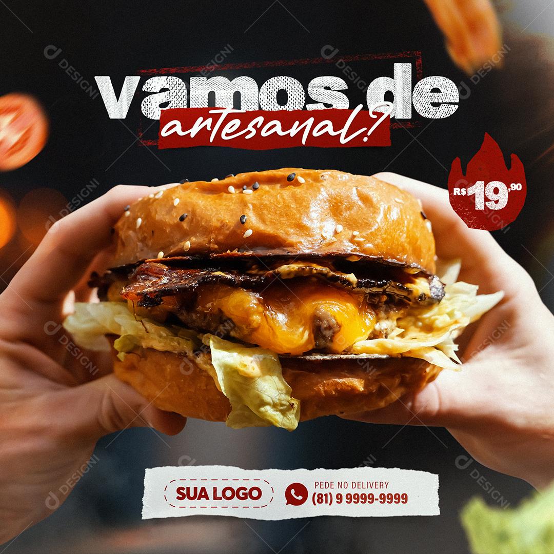 Post Feed Hamburgueria Vamos de Artesanal Social Media PSD Editável