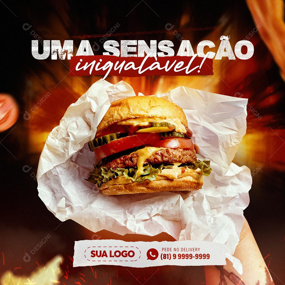 Post Feed Hamburgueria Uma Sensação Inigualável Social Media PSD Editável