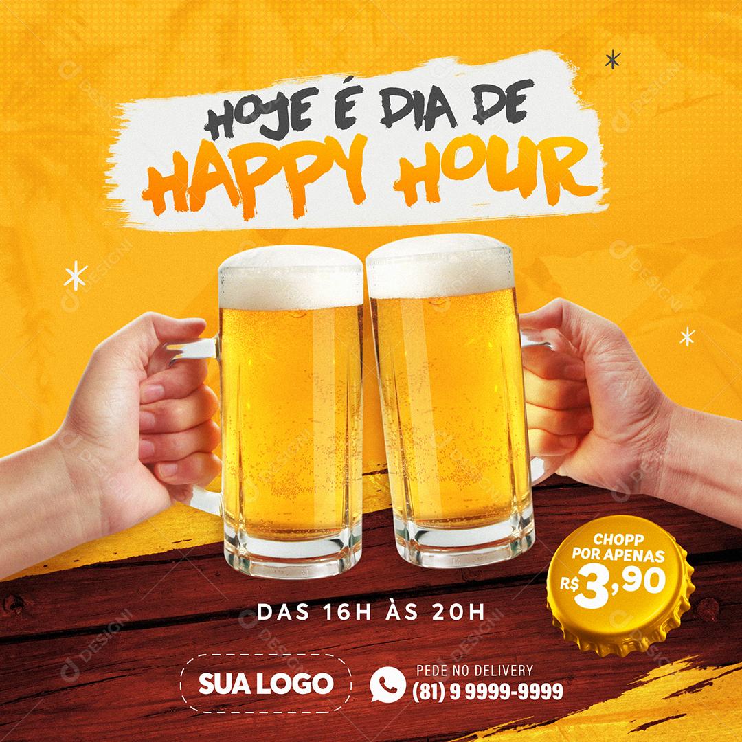 Post Feed Distribuidora Hoje é Dia de Happy Hour Social Media PSD Editável
