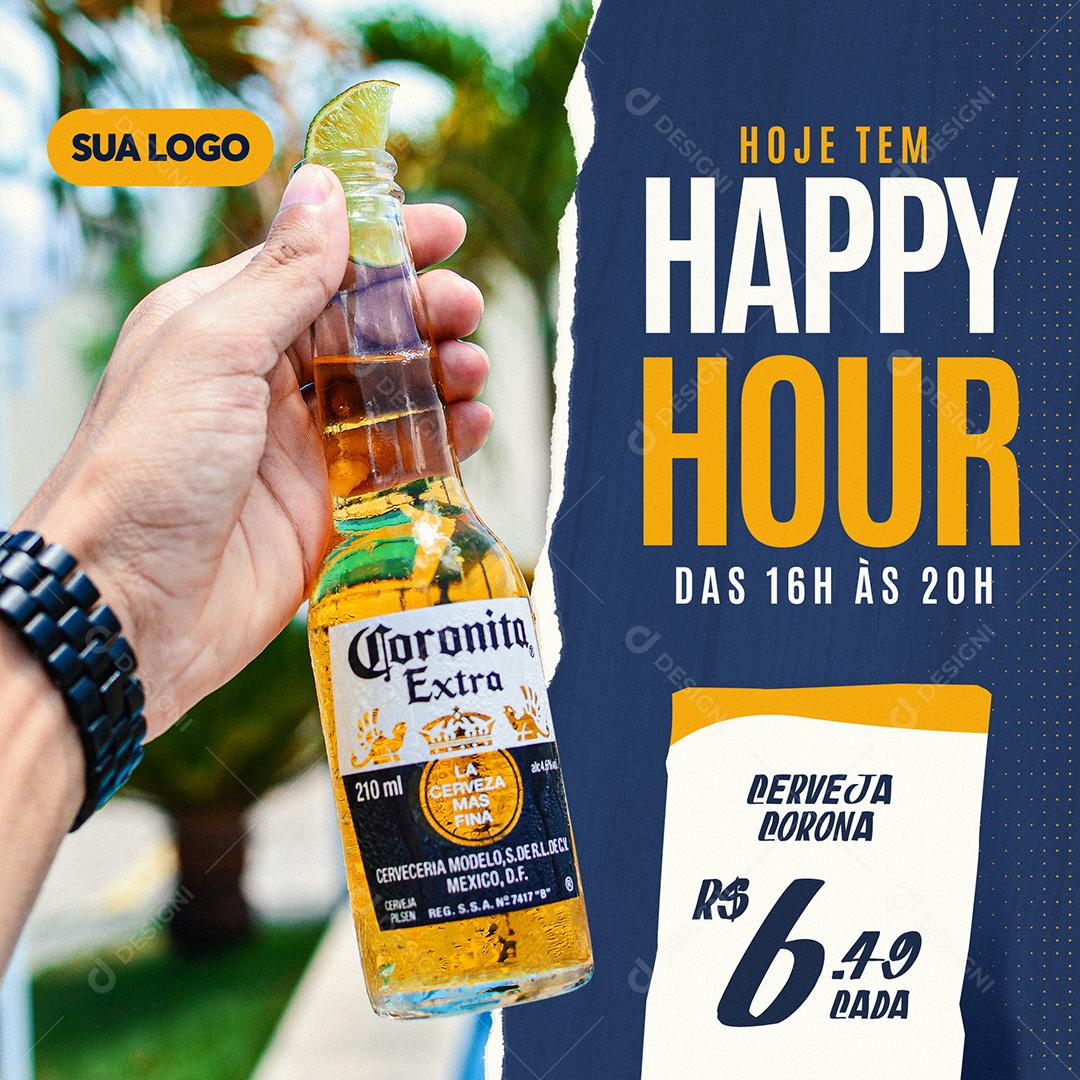 Post Feed Distribuidora Hoje Tem Happy Hour Social Media PSD Editável