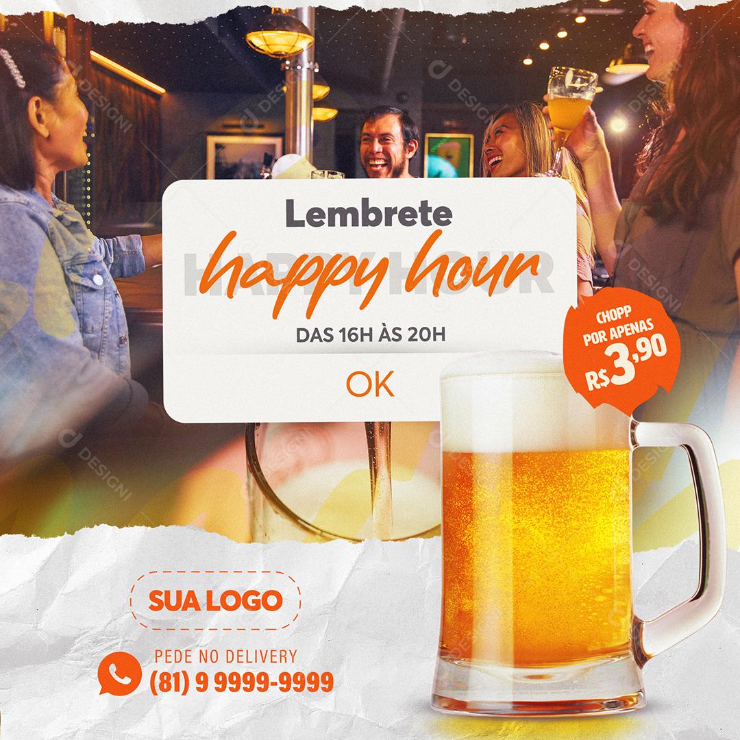 Post Feed Distribuidora Lembrete Happy Hour Social Media PSD Editável