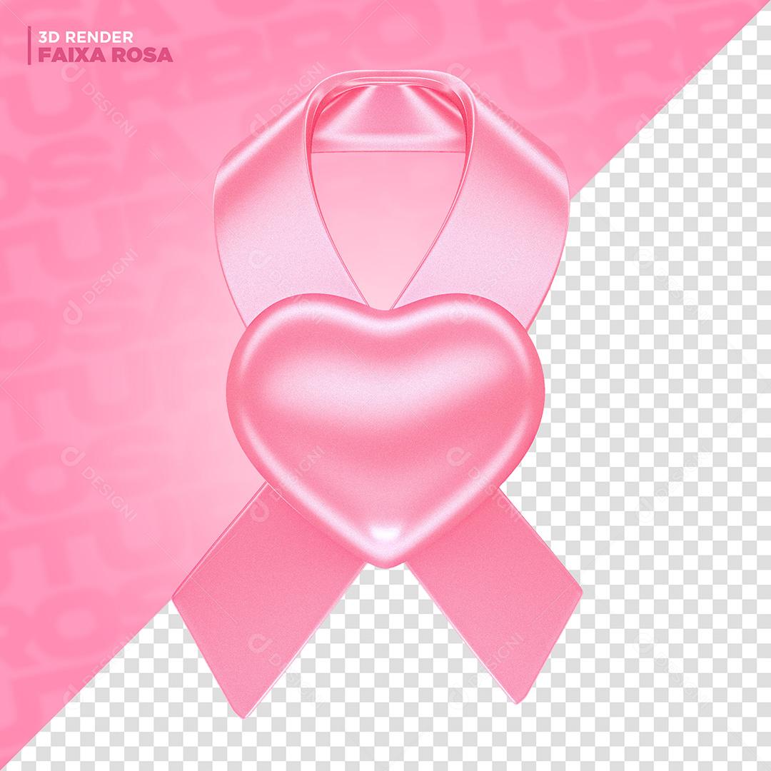 Elemento 3D para Composição Laço 3D Outubro Rosa PNG Transparente Sem Fundo