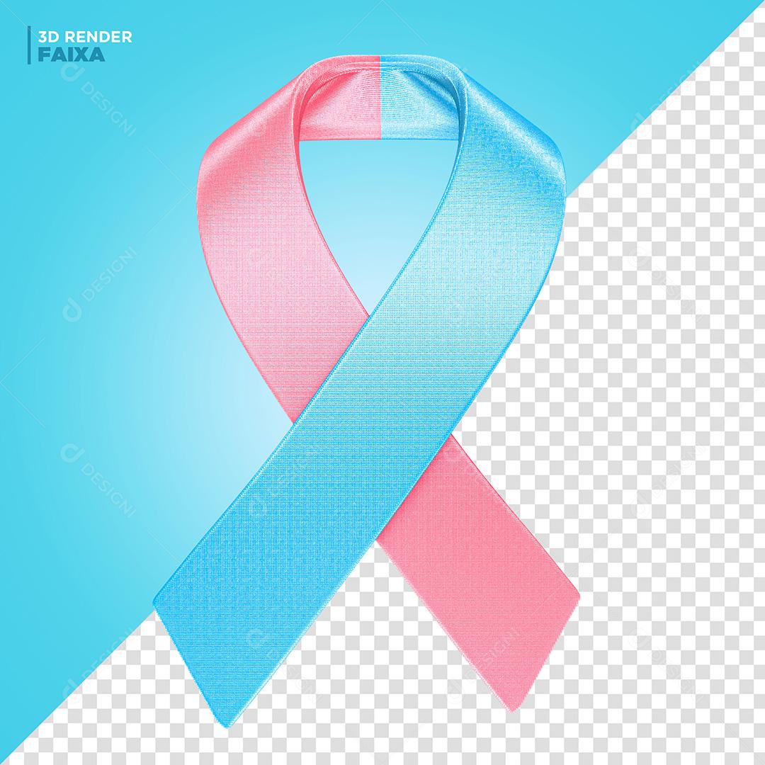 Elemento 3D para Composição Laço 3D Outubro Rosa Novembro Azul PNG Transparente Sem Fundo