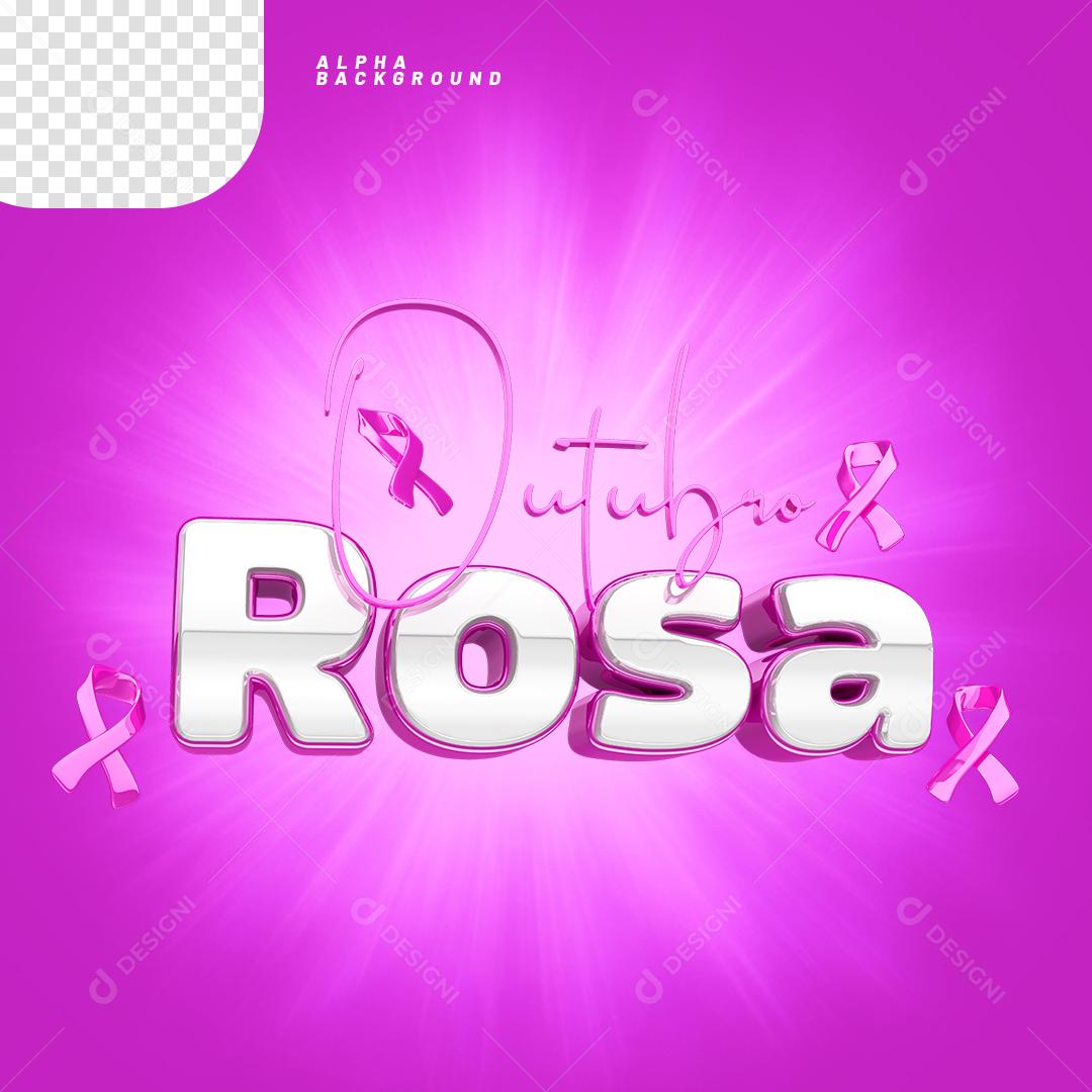 Outubro Rosa Texto 3D Para Composição PNG Transparente