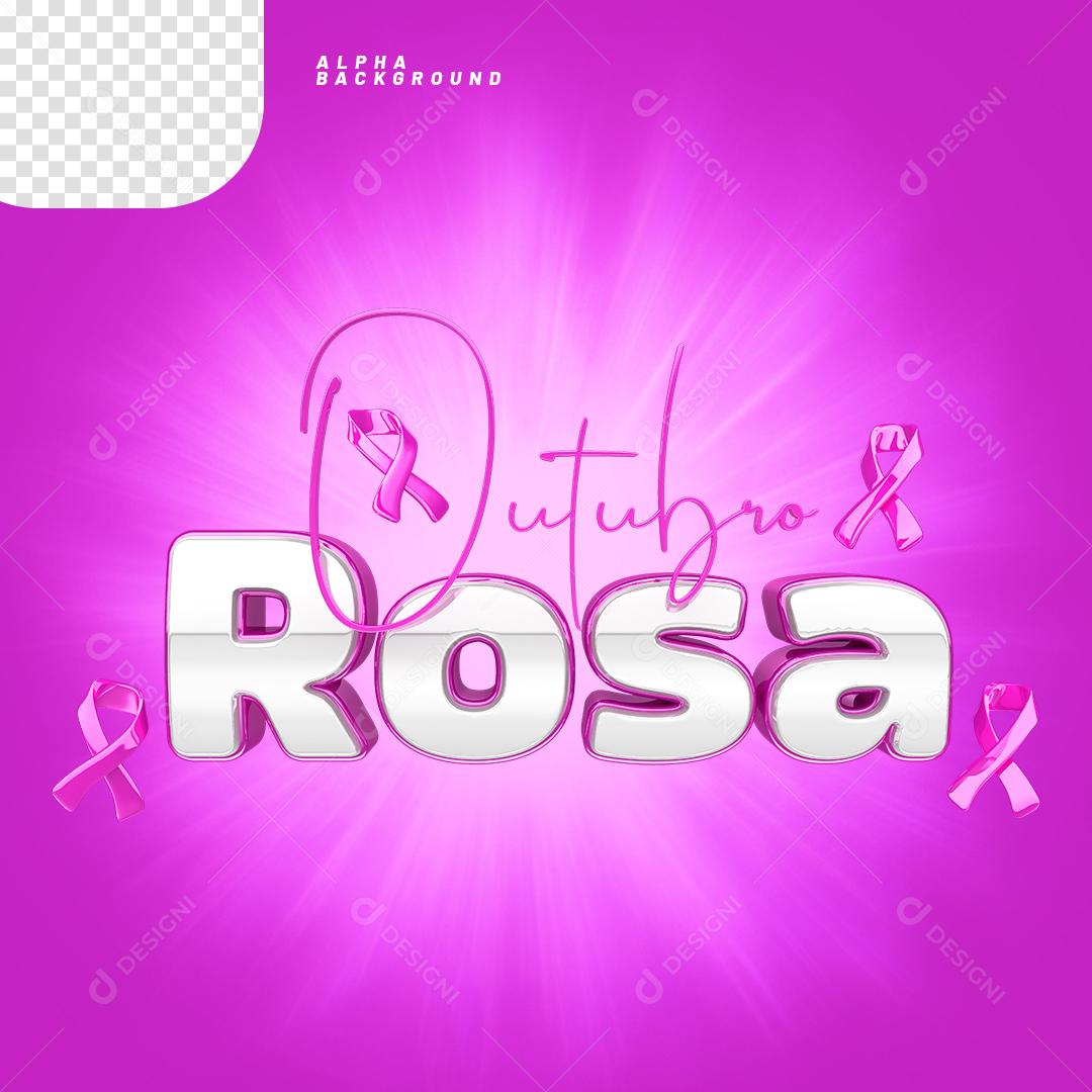 Outubro Rosa Texto 3D Para Composição PNG Transparente