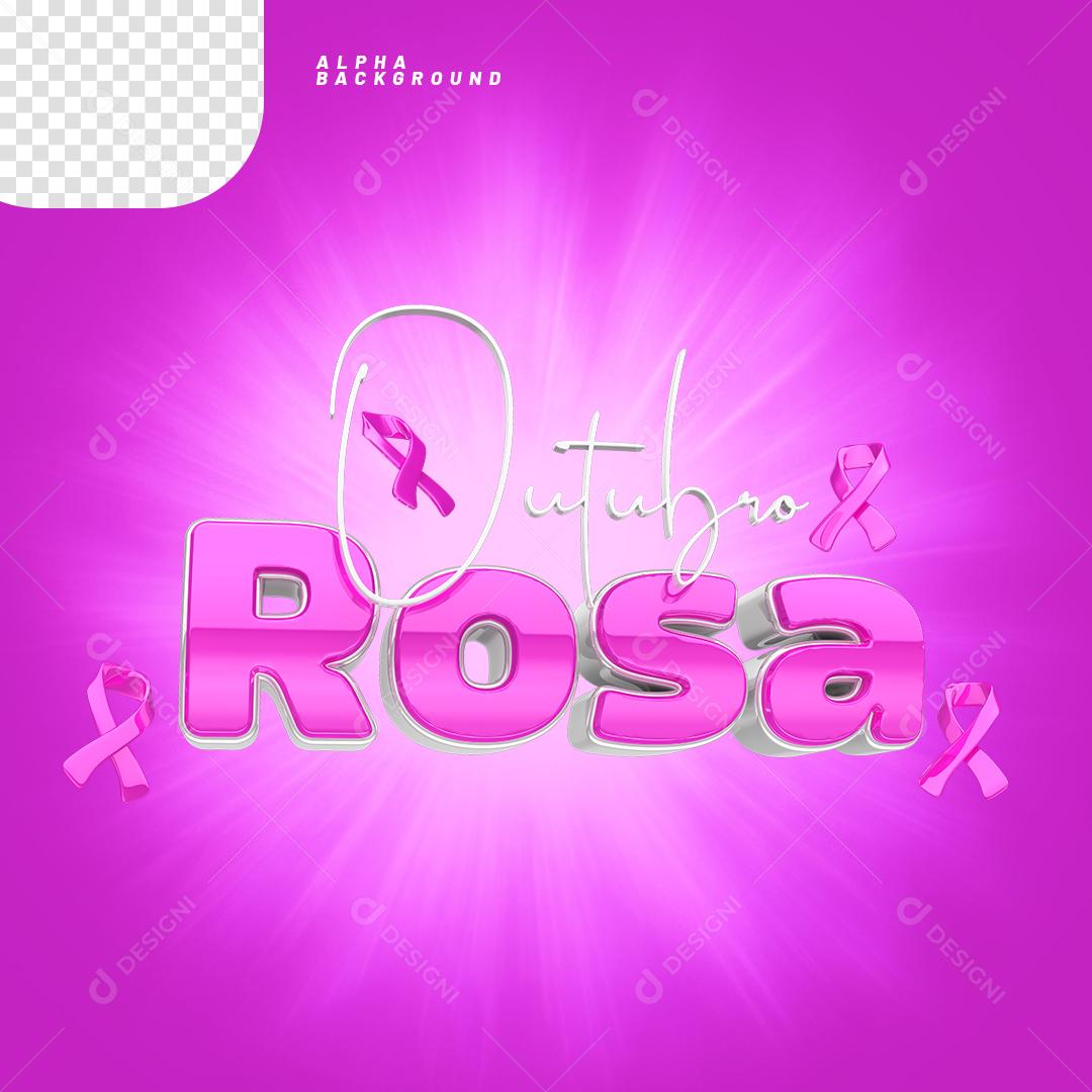 Outubro Rosa Texto 3D Para Composição PNG Transparente