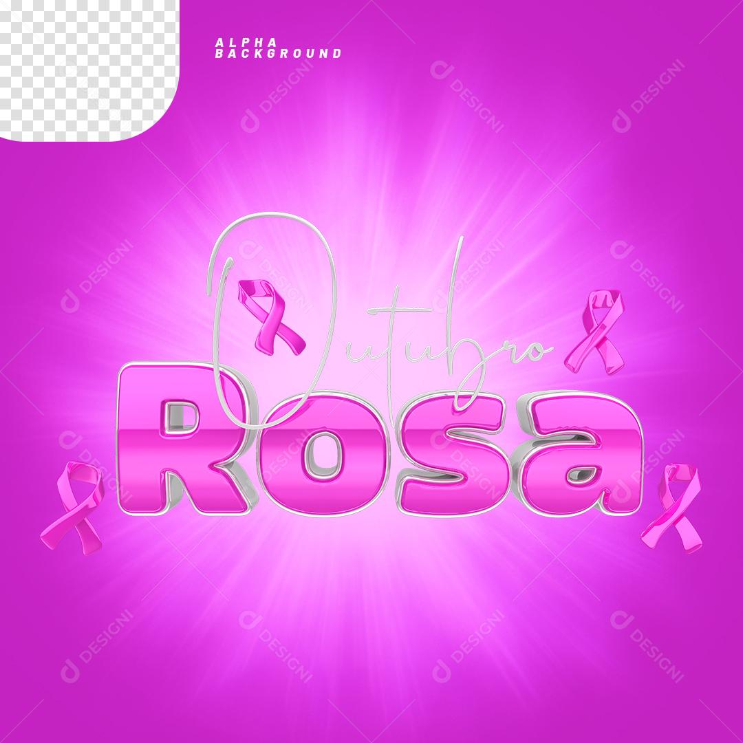 Outubro Rosa Texto 3D Para Composição PNG Transparente