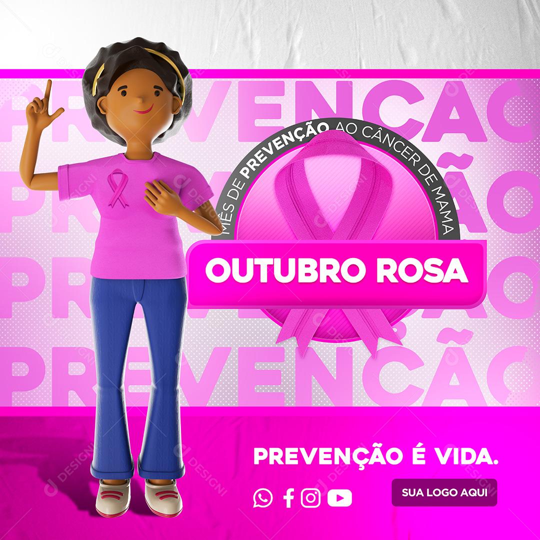 Outubro Rosa Prevenção Câncer de Mama Social Media PSD Editável