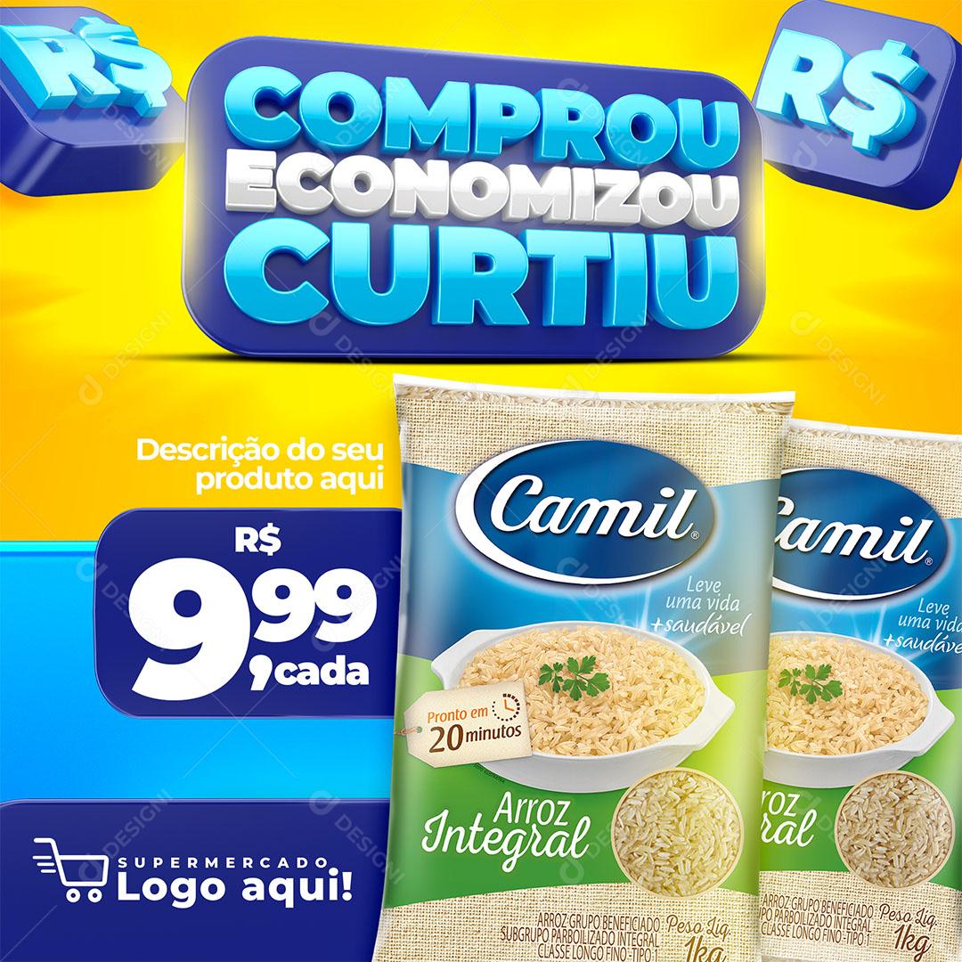 Post Feed Supermercado Comprou Economizou Produtos Social Media PSD Editável