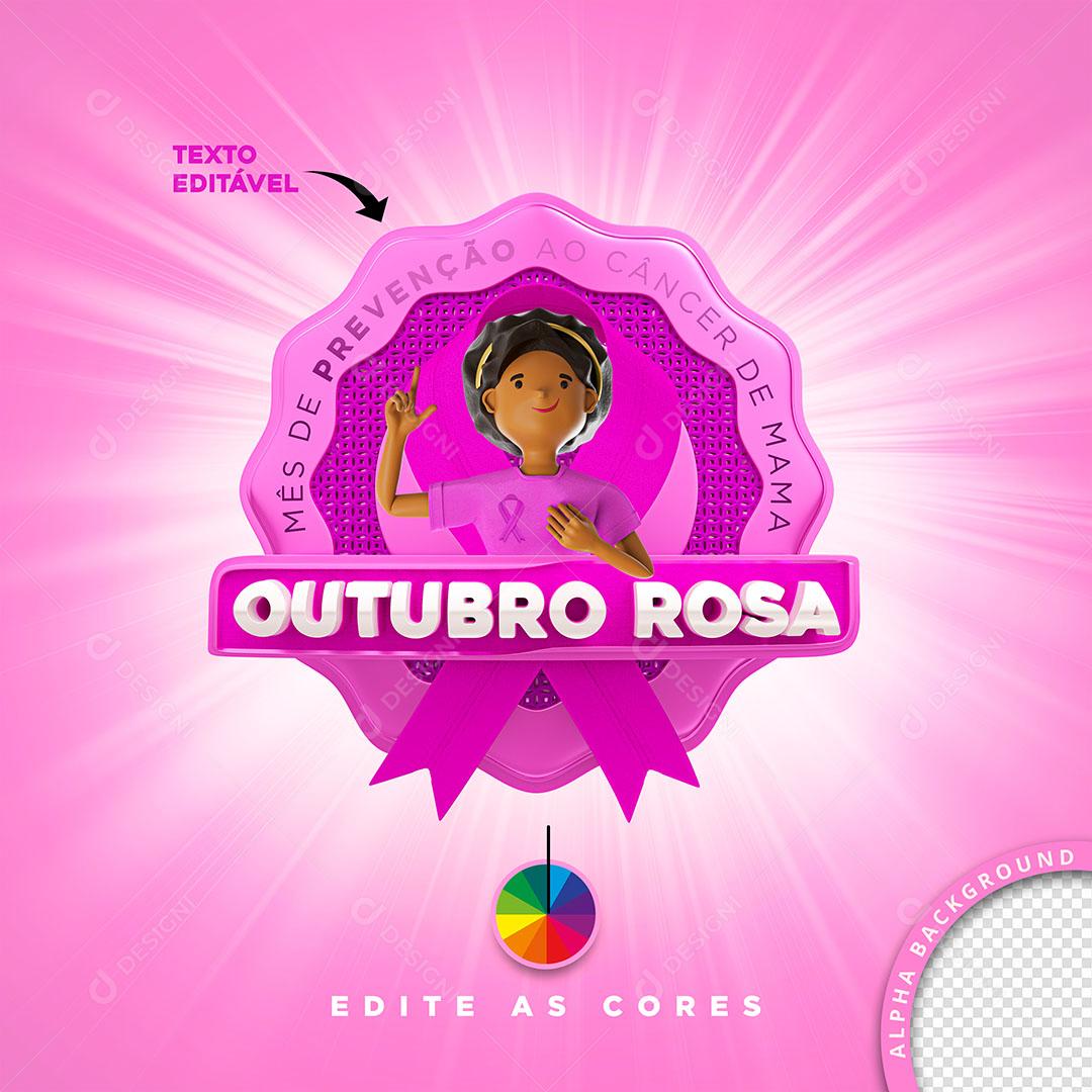 Outubro Rosa Selo 3D Ilustração 3D Elementos Editáveis PSD