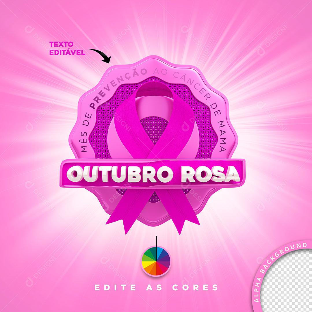 Outubro Rosa Selo 3D Para Composição PSD Editável