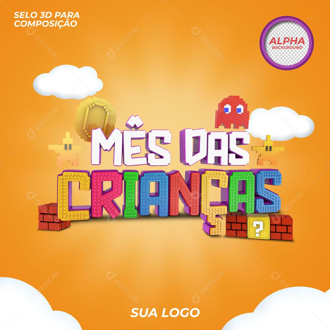 Mês das Crianças Selo 3D Para Composição PSD Editável