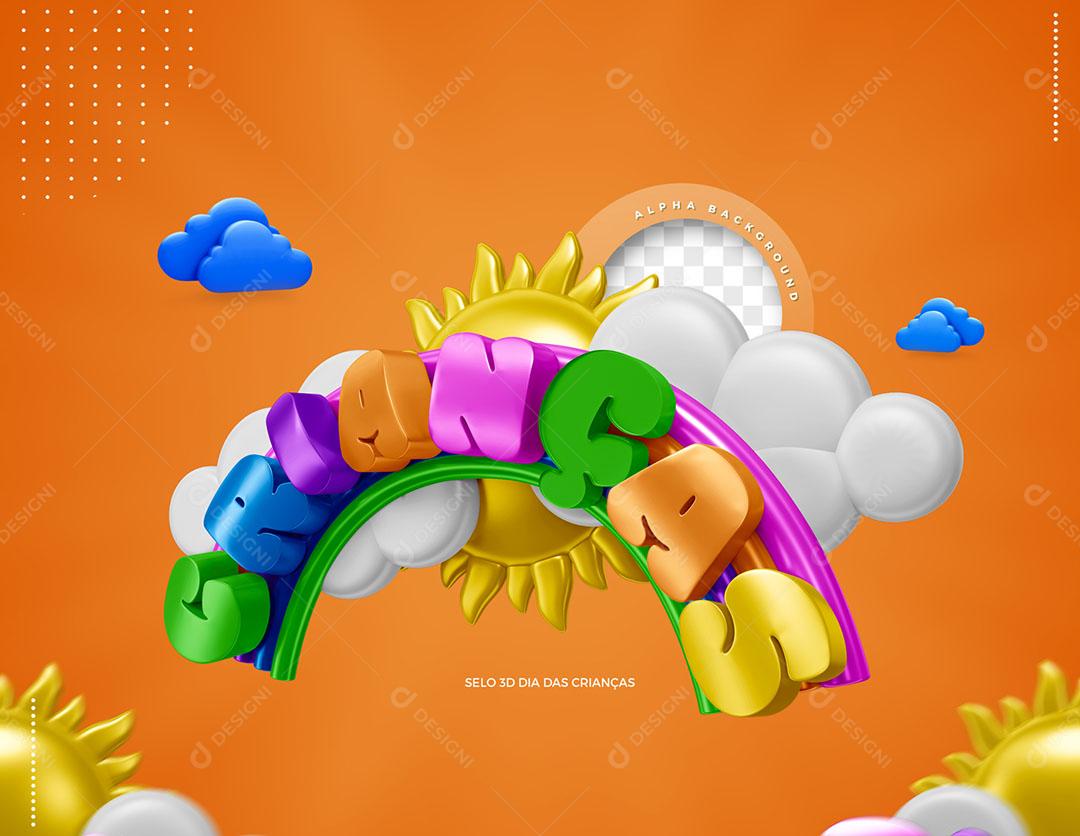Crianças Selo 3D Para Composição PSD Editável