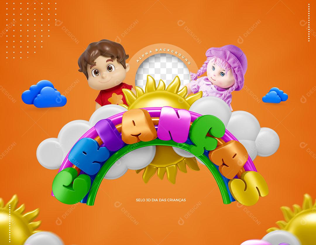 Crianças Selo 3D Para Composição PSD Editável