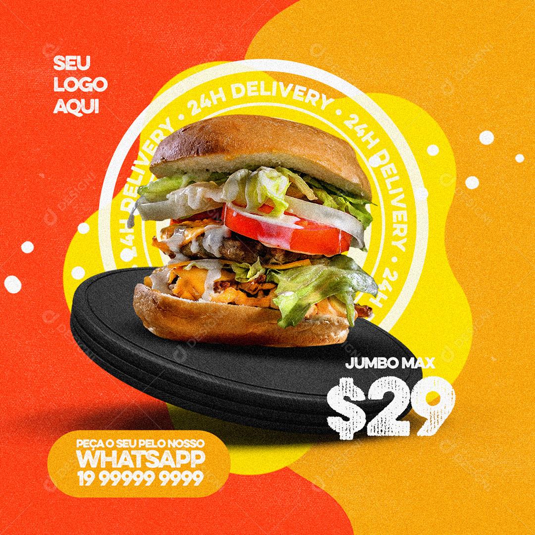 Post Feed Hamburgueria Burguer Jumbo Max Social Media PSD Editável