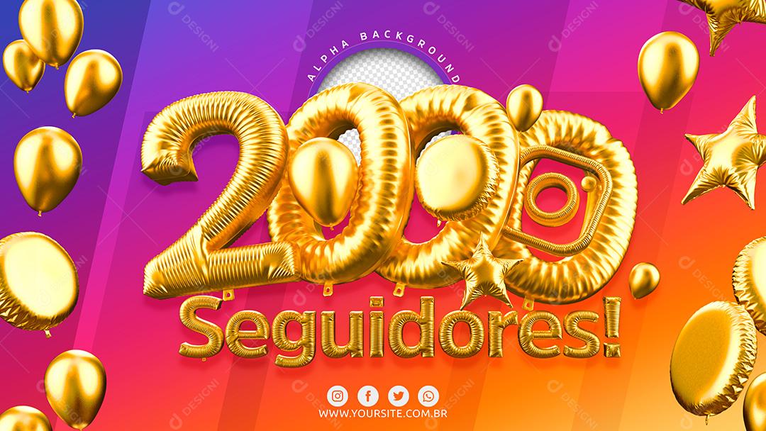 Elemento 3D para Composição 2000 Seguidores Instagram PSD