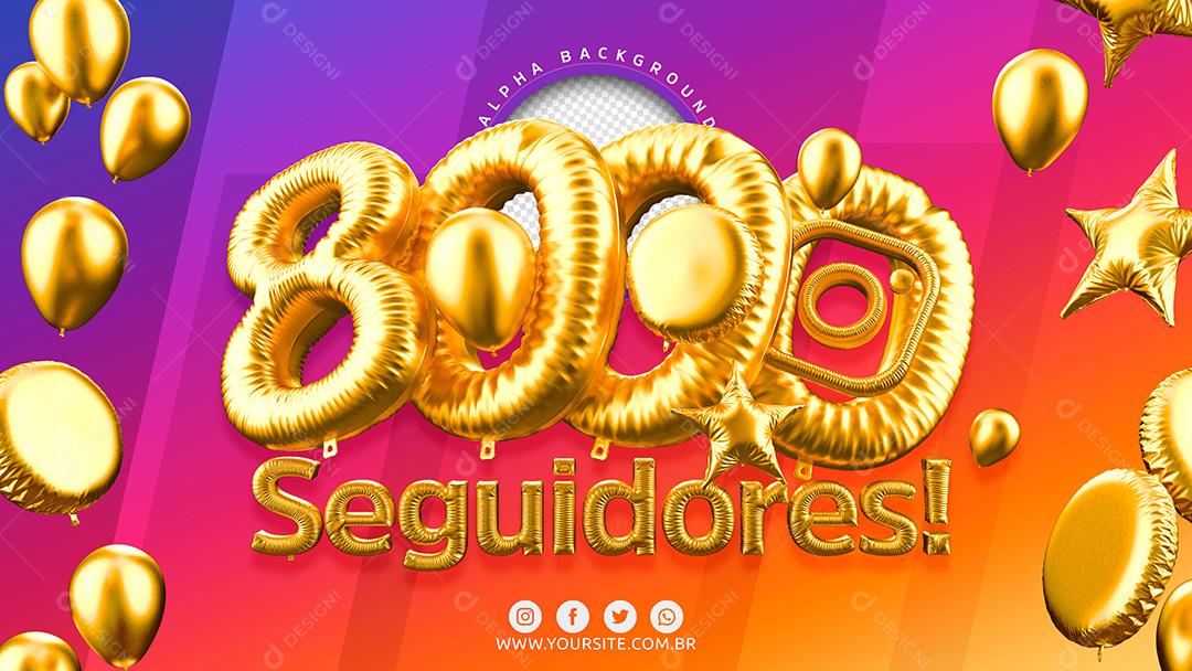 Elemento 3D para Composição 8000 Seguidores Instagram PSD
