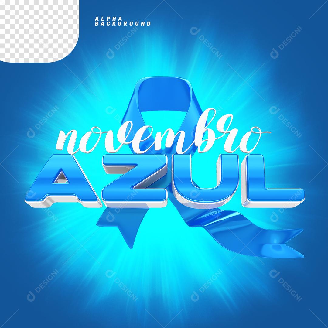 Elemento 3D Laço com Texto Novembro Azul PNG Transparente Sem Fundo