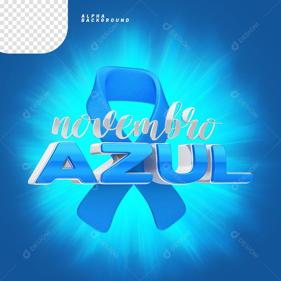 Elemento 3D Laço com Texto Novembro Azul PNG Transparente Sem Fundo