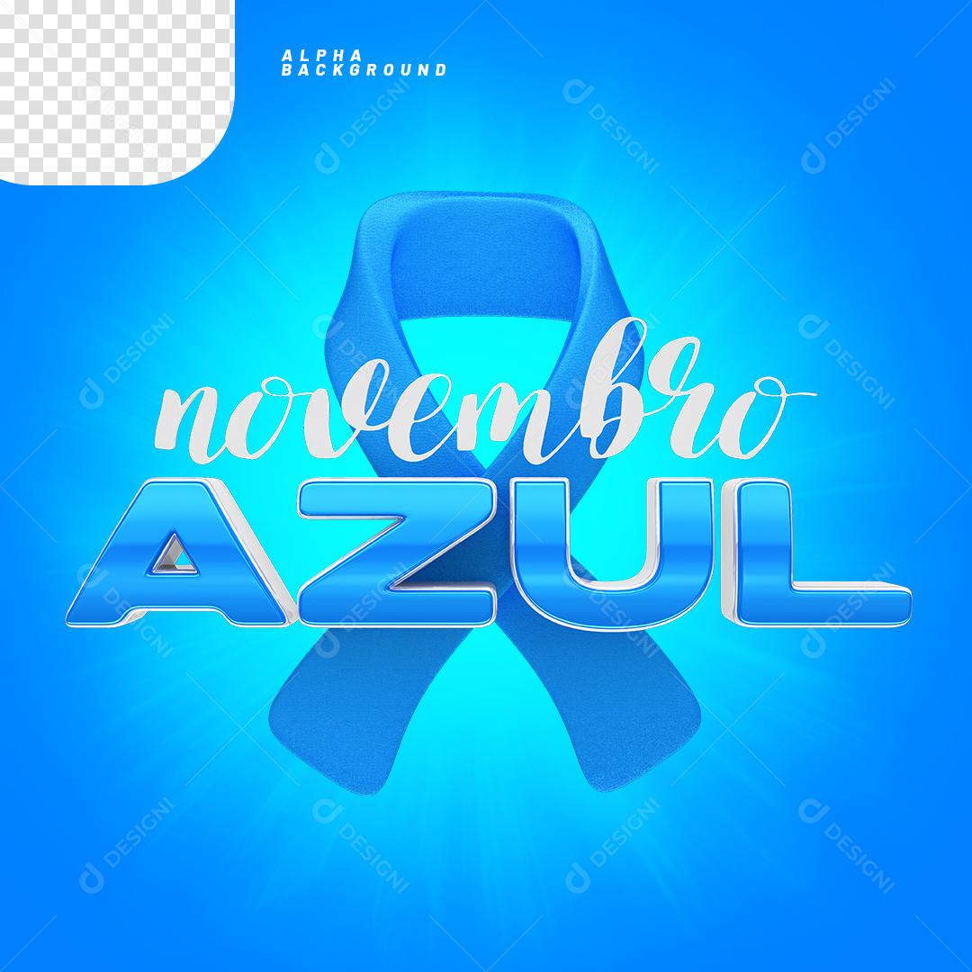 Elemento 3D Laço com Texto Novembro Azul PNG Transparente Sem Fundo