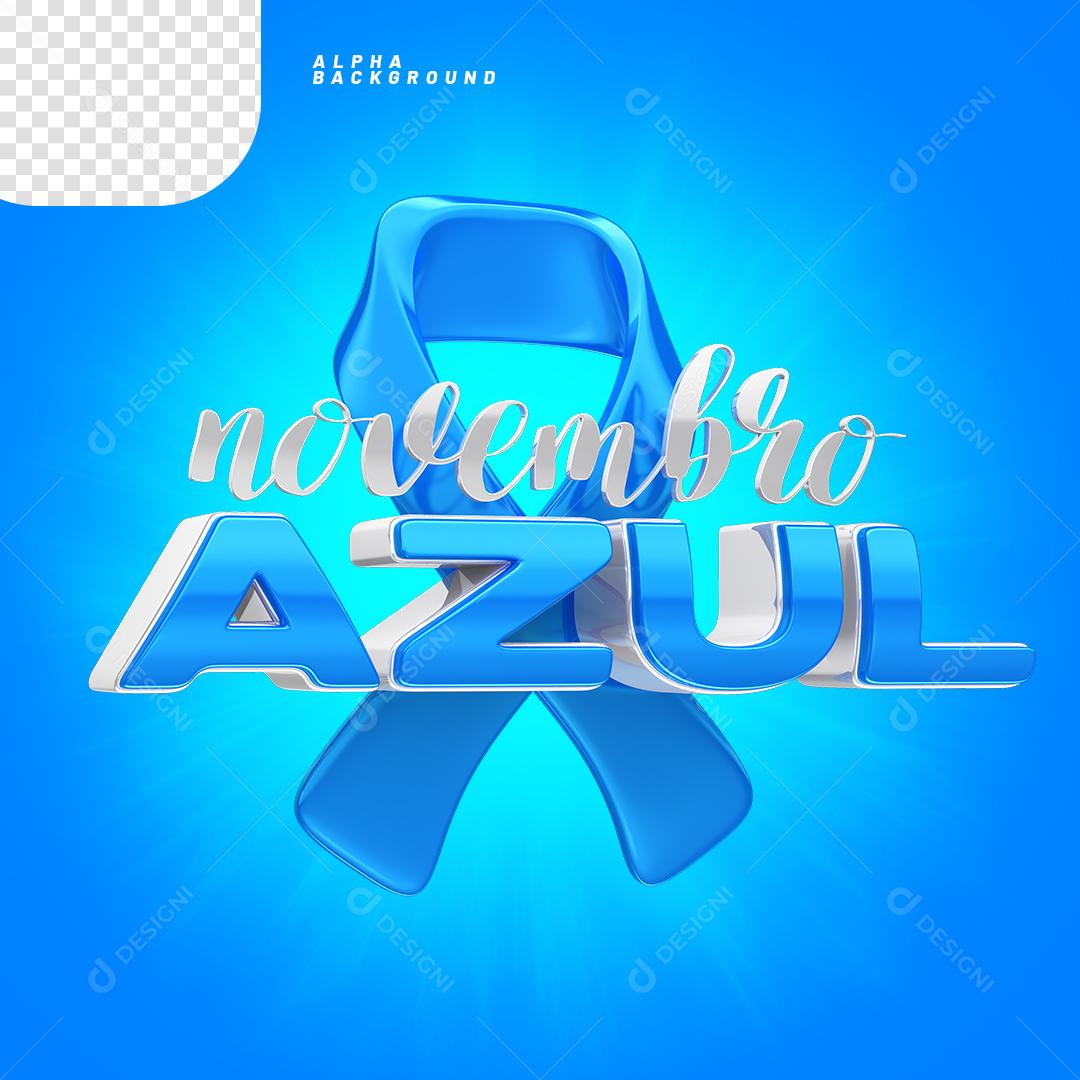 Elemento 3D Laço com Texto Novembro Azul PNG Transparente Sem Fundo