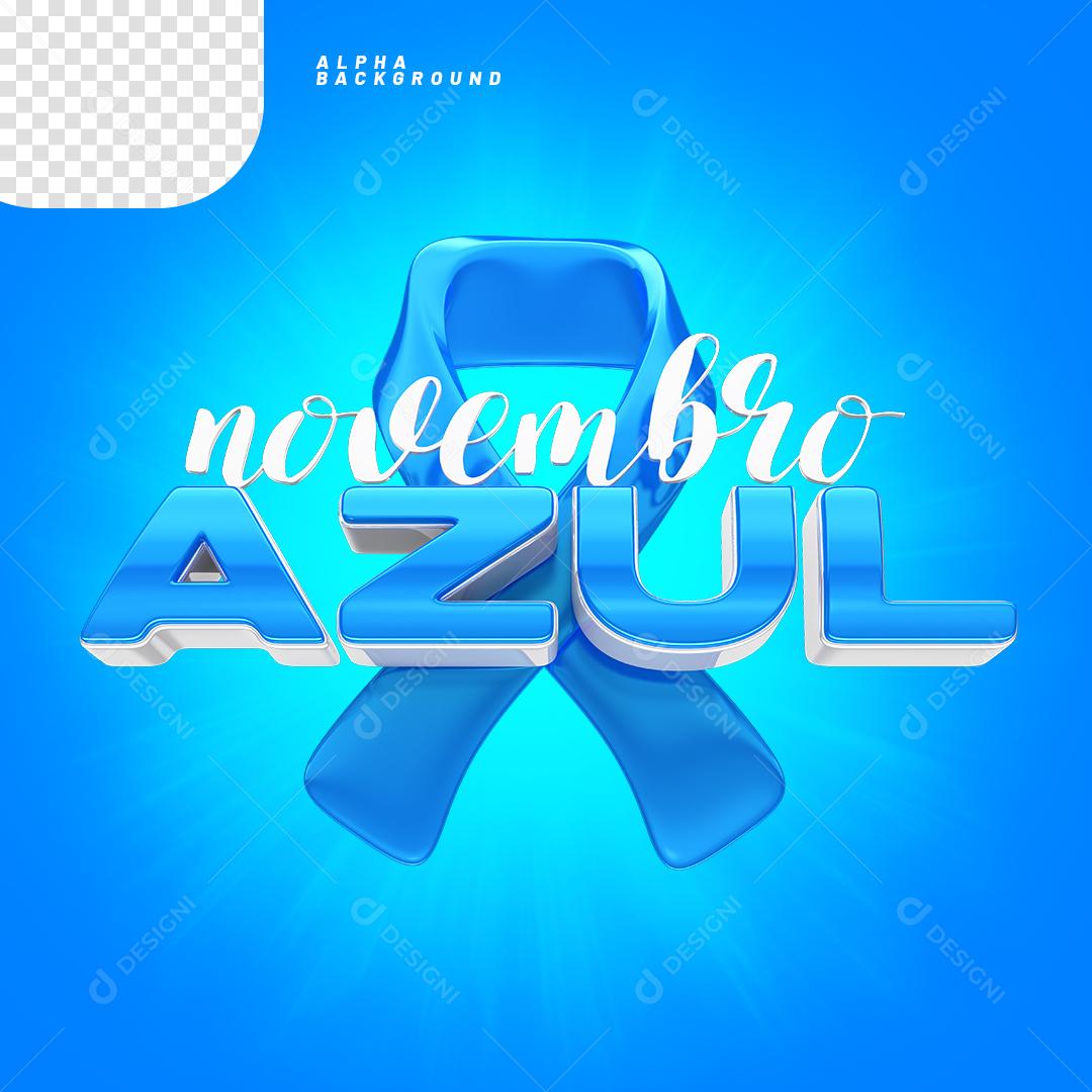 Elemento 3D Laço com Texto Novembro Azul PNG Transparente Sem Fundo