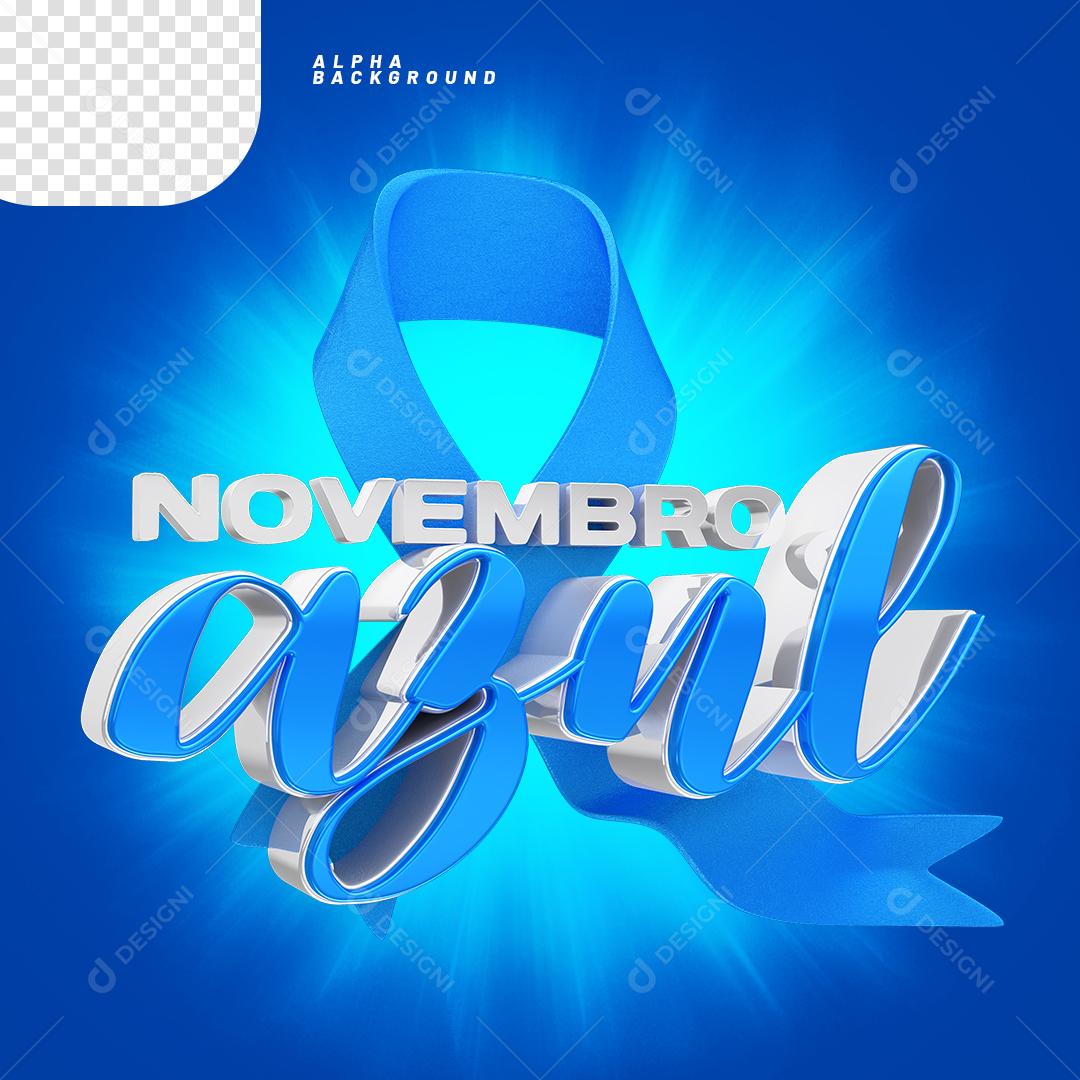 Elemento 3D Laço com Texto Novembro Azul PNG Transparente Sem Fundo