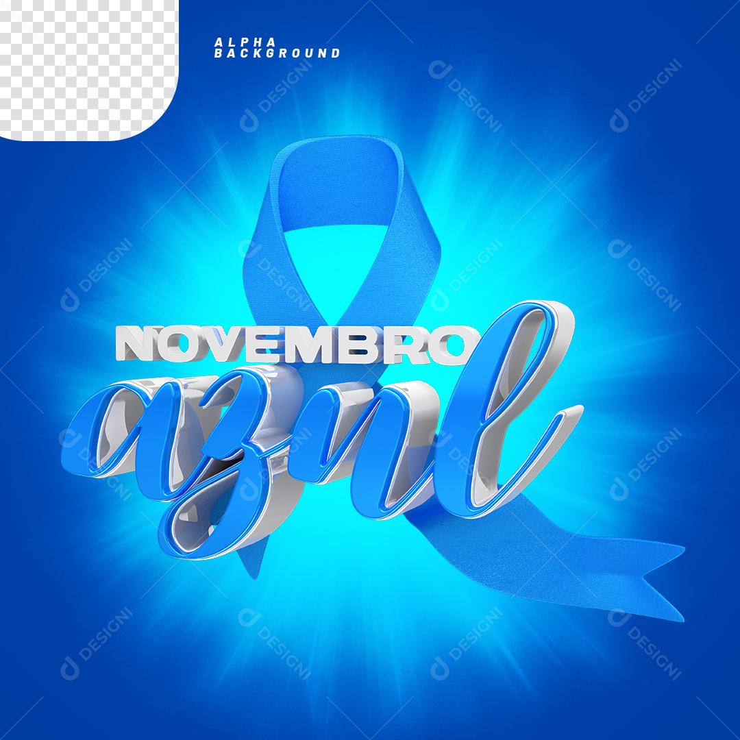 Elemento 3D Laço com Texto Novembro Azul PNG Transparente Sem Fundo