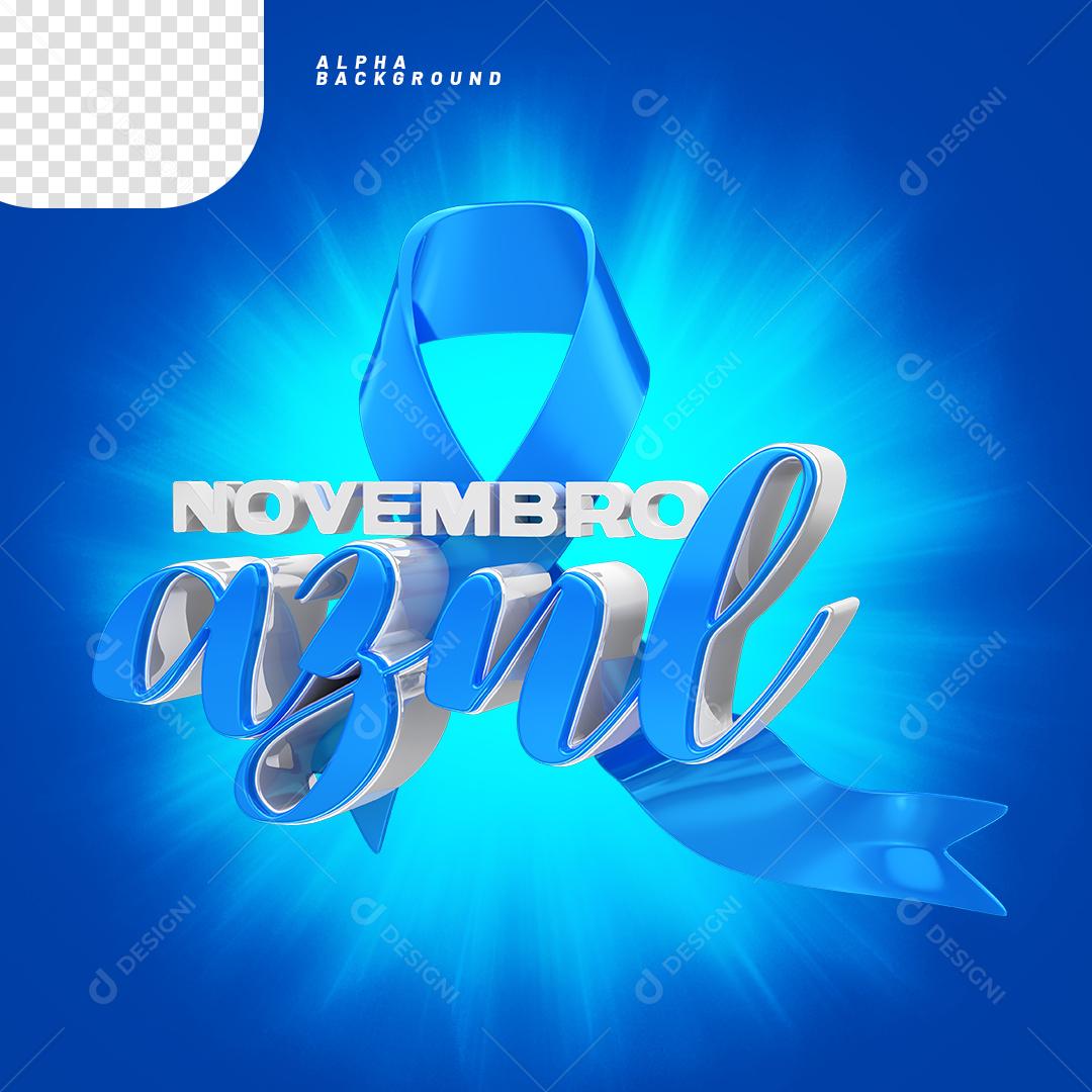 Elemento 3D Laço com Texto Novembro Azul PNG Transparente Sem Fundo