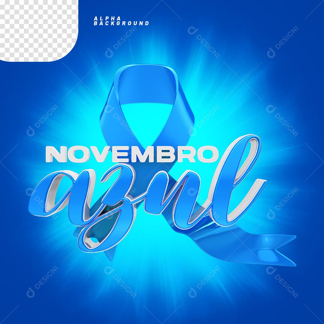 Elemento 3D Laço com Texto Novembro Azul PNG Transparente Sem Fundo