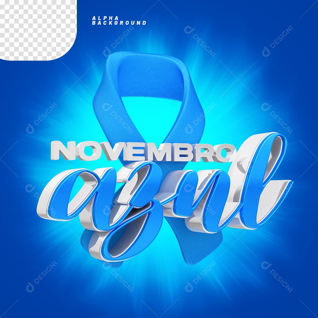 Elemento 3D Laço com Texto Novembro Azul PNG Transparente Sem Fundo