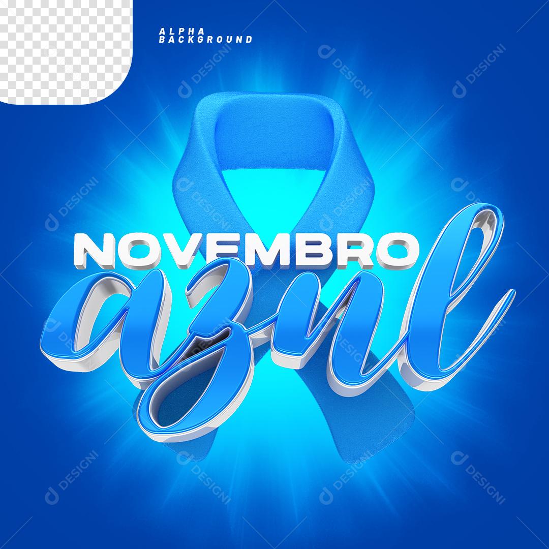 Elemento 3D Laço com Texto Novembro Azul PNG Transparente Sem Fundo