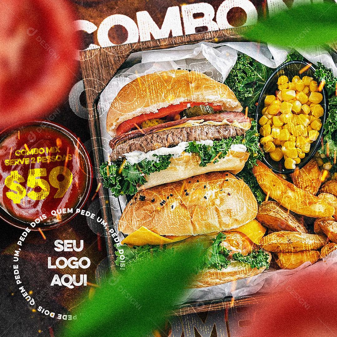 Post Feed Hamburgueria Combo Burguer Social Media PSD Editável