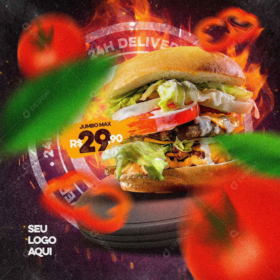 Post Feed Hamburgueria Jumbo Max Social Media PSD Editável