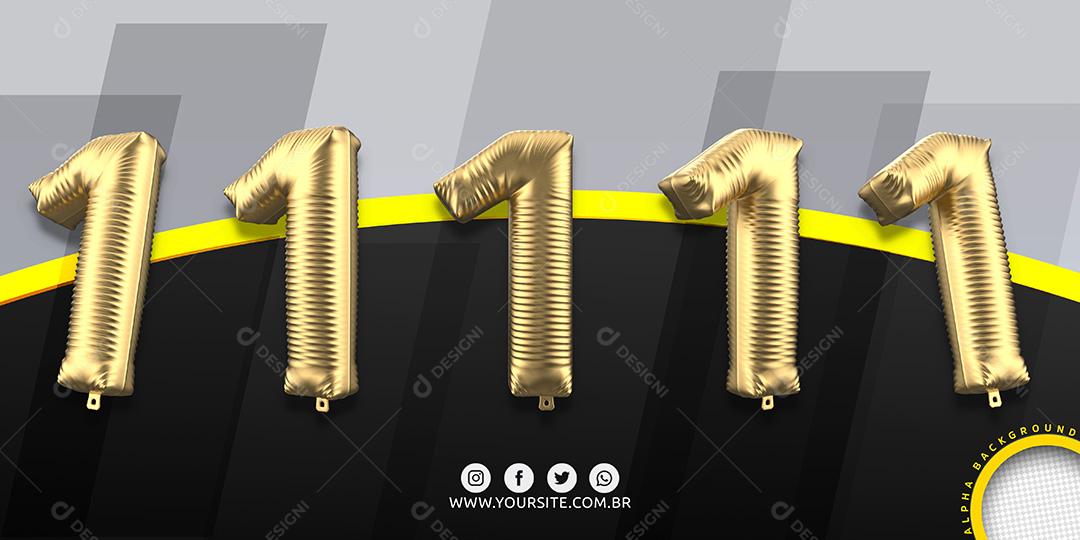 Elementos 3D Conjunto de Números 1 para Composição PSD