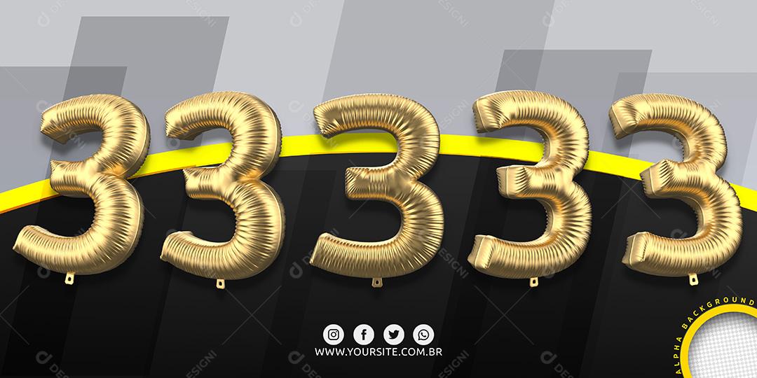 Elementos 3D Conjunto de Números 3 para Composição PSD