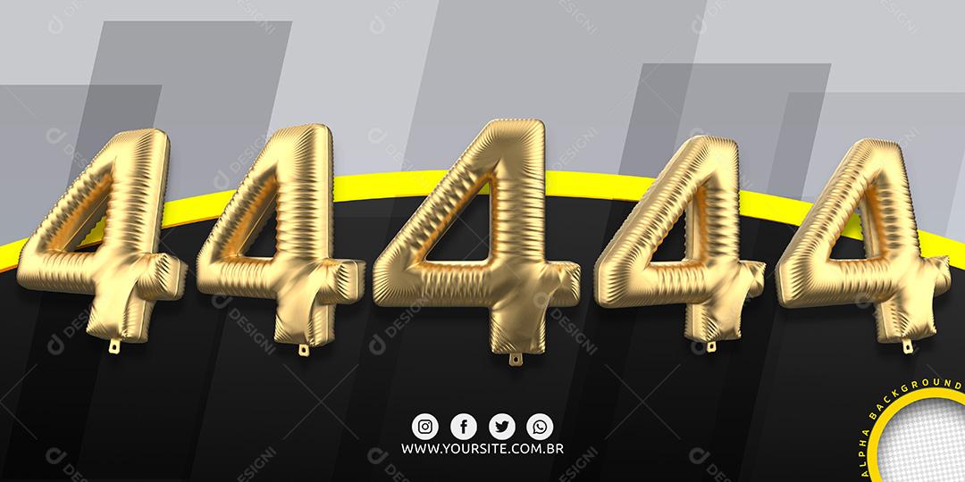 Elementos 3D Conjunto de Números 4 para Composição PSD