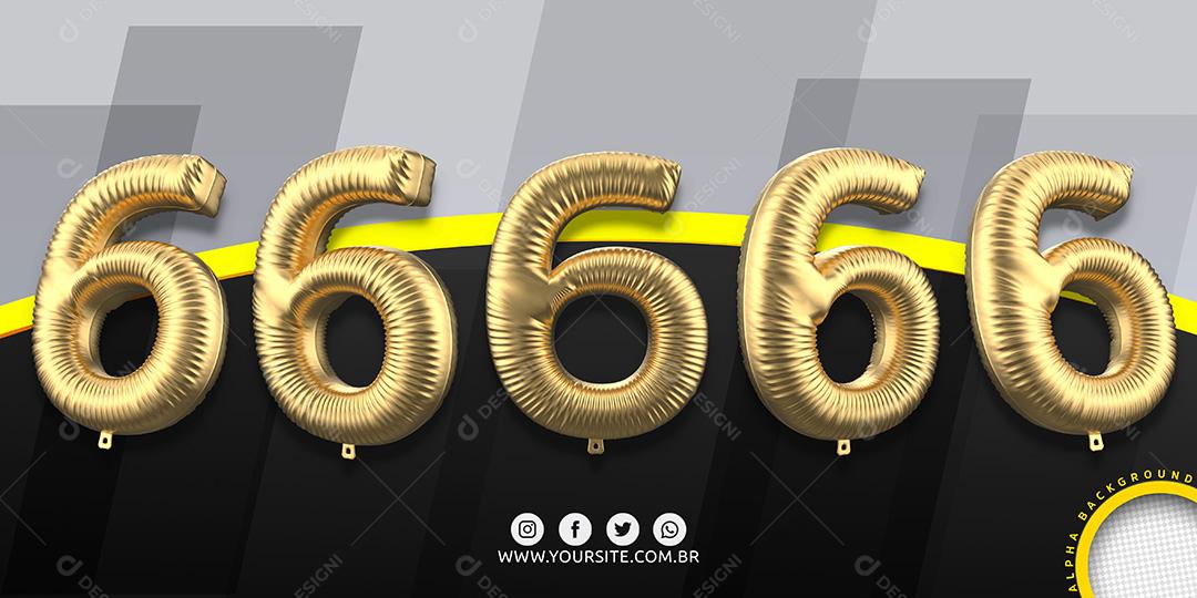 Elementos 3D Conjunto de Números 6 para Composição PSD