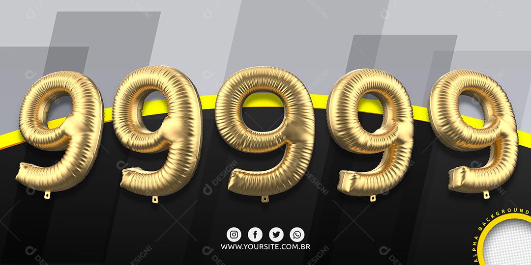 Elementos 3D Conjunto de Números 9 para Composição PSD