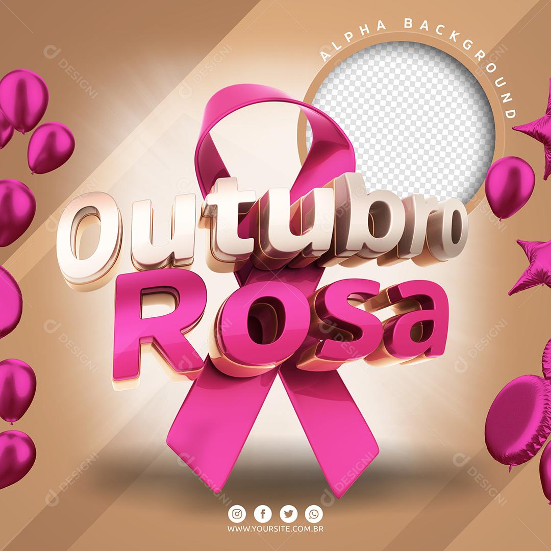 Selo 3D para Composição Outubro Rosa PSD