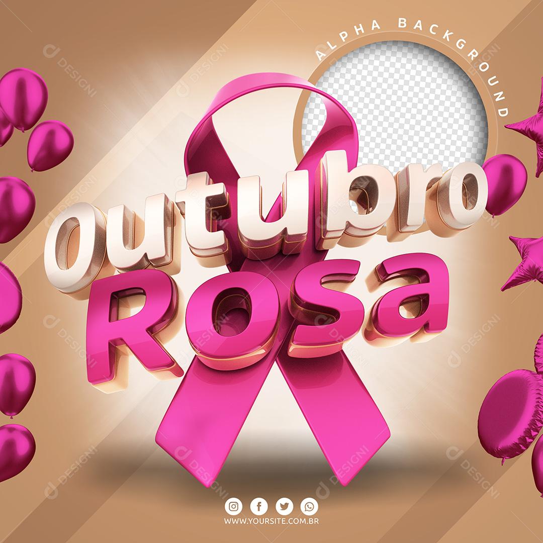Selo 3D para Composição Outubro Rosa PSD