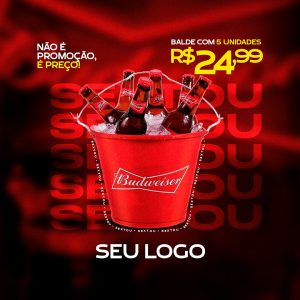 Post Feed Distribuidora Bebida Balde Budweiser Social Media PSD Editável