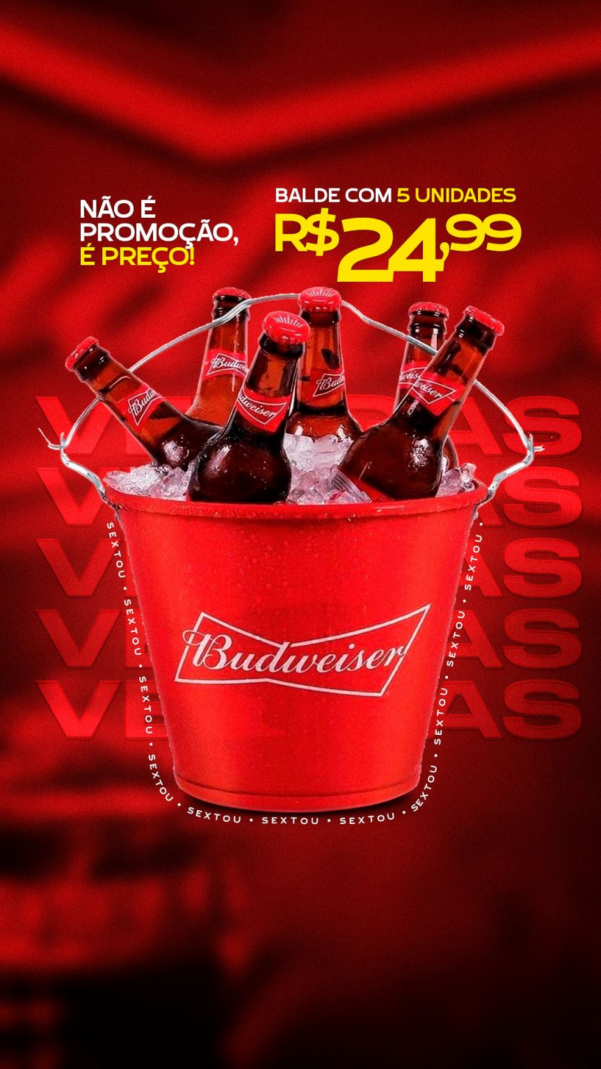 Post Story Distribuidora Bebida Balde Budweiser Social Media PSD Editável