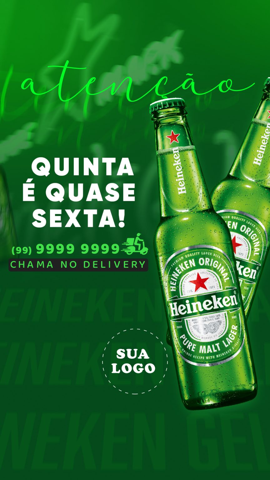 Post Story Distribuidora Cerveja Heineken Social Media PSD Editável