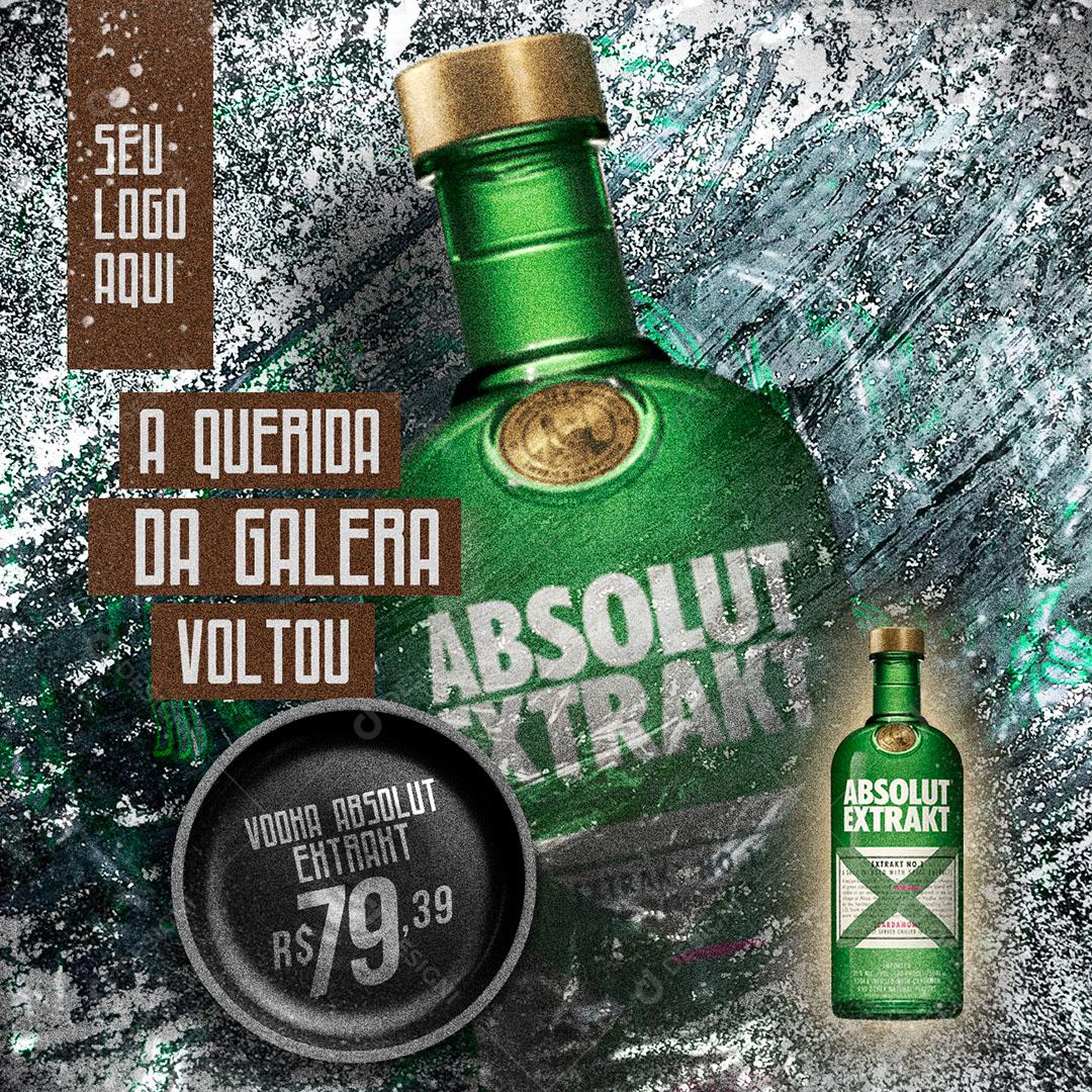 Post Feed Distribuidora A Querida da Galera Bebida Absolut Social Media PSD Editável