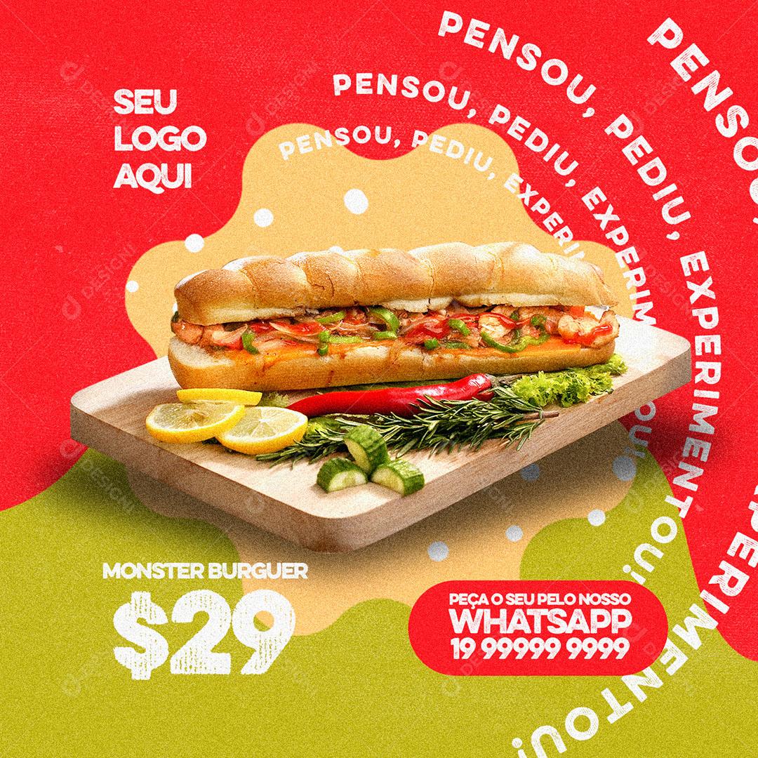 Post Feed Hamburgueria Monster Burguer Social Media PSD Editável