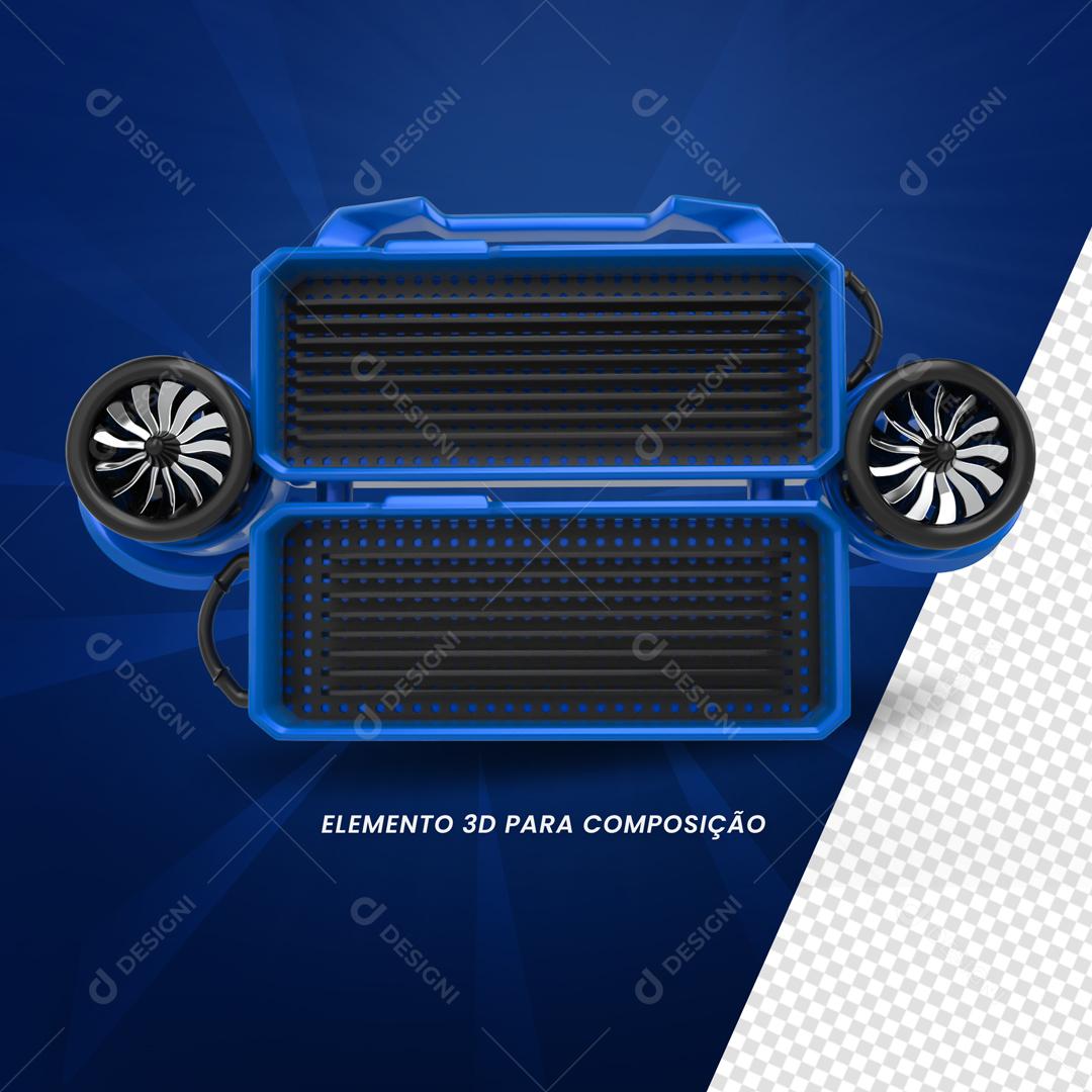 Elemento 3D Azul Com Turbinas Para Composição PSD