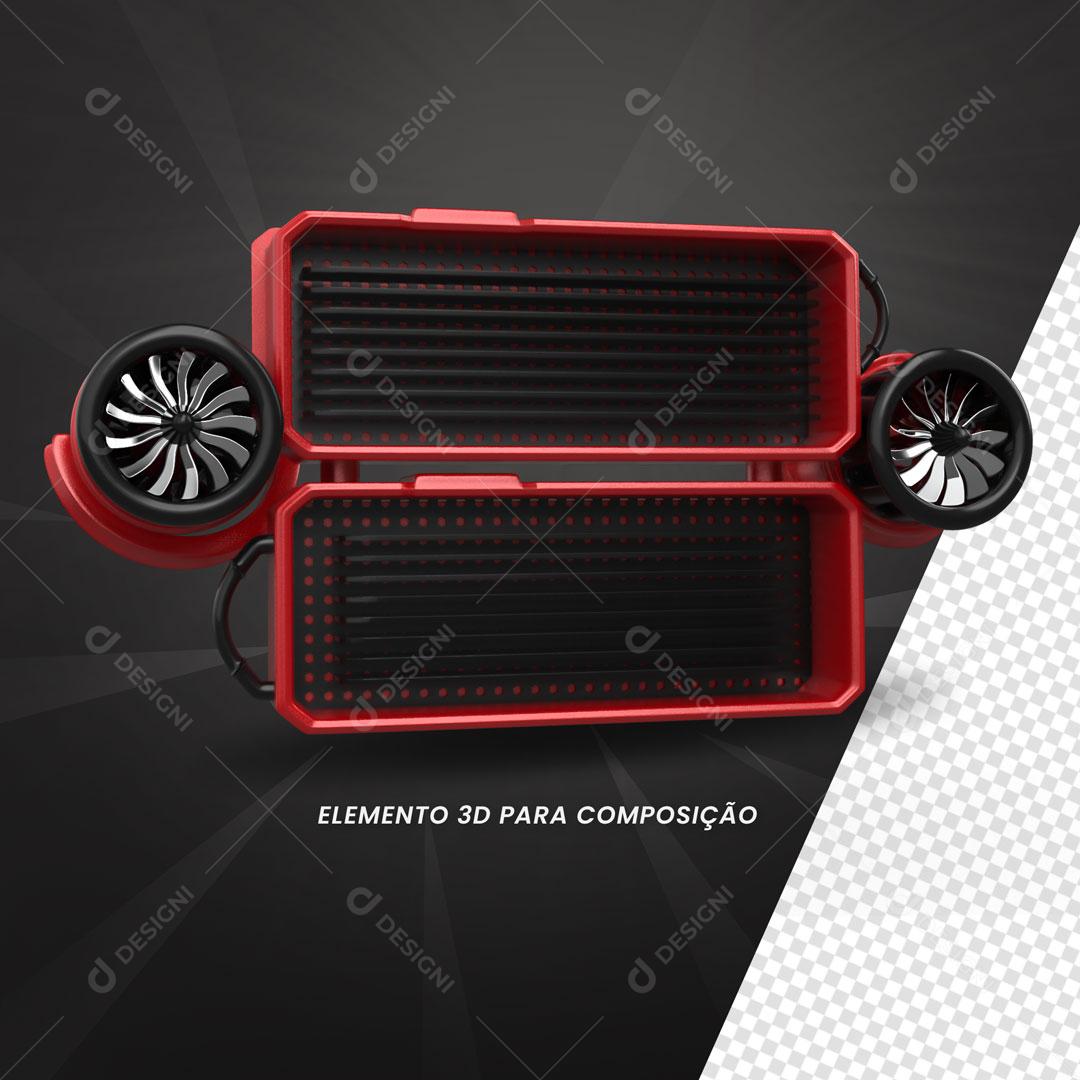 Elemento 3D Vermelho Com Turbinas Para Composição PSD