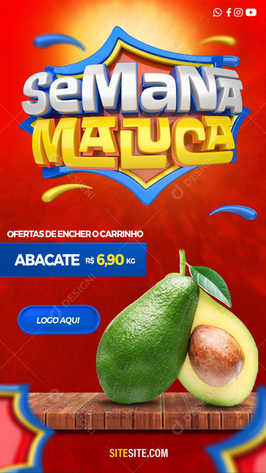 Post Story Hortifruti Semana Maluco Fruta Avocado Social Media Editable PSD