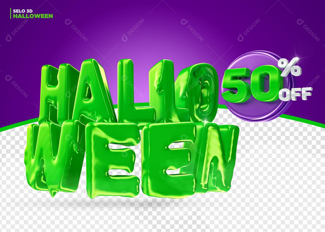 Halloween 50% Off Selo 3D Para Composição PSD